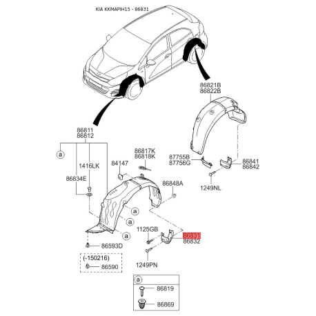 Бризговик передній лівий 86833-1W200 Mobis - 868331W200 - схема з каталогу 86831, KKMAPIH15 868331W200