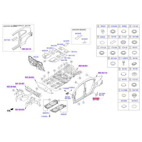 Облицювання / захисна накладка, боковина праве 84221-1W300 Mobis - 842211W300 - схема з каталогу 84129R, KEURPIH15 842211W300