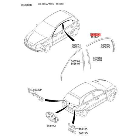 Облицовка / защитная накладка, боковина правая верхняя 86392-1G201 Mobis - 863921G201 - схема с каталога 86392H, KKMAPTC05 863921G201