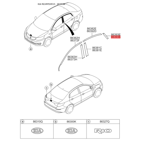Облицовка / защитная накладка, боковина задняя правая 86393-4X200 Mobis - 863934X200 - схема с каталога 86393B, REURPDXR15 863934X200