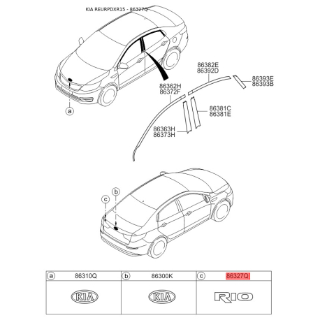 Эмблема задней и боковой двери, капота 86322-4Y200 Mobis - 863224Y200 - схема с каталога 86327Q, REURPDXR15 863224Y200