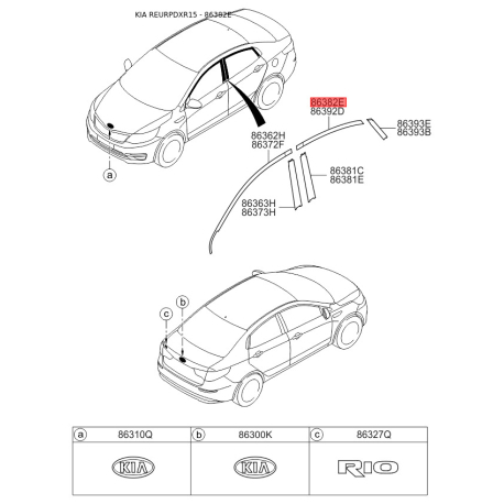 Облицювання / захисна накладка, боковина ліве верхнє 86382-4X200 Mobis - 863824X200 - схема з каталогу 86382E, REURPDXR15 863824X200