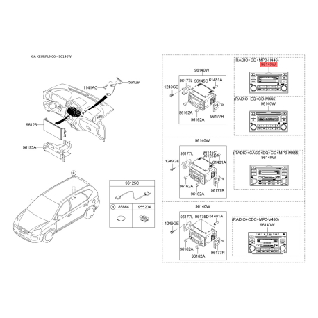 Магнітола 96150-1D6200G Mobis - 961501D6200G - схема з каталогу 96140W, KEURPUN06 961501D6200G