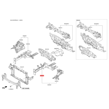 Лонжерон лівий 64601-A4000 Mobis - 64601A4000 - схема з каталогу 64601, KEURPA412 64601A4000