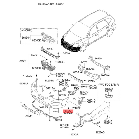 Кронштейн, буфер левый 86575-1D000 Mobis - 865751D000 - схема с каталога 86575E, KKMAPUN06 865751D000