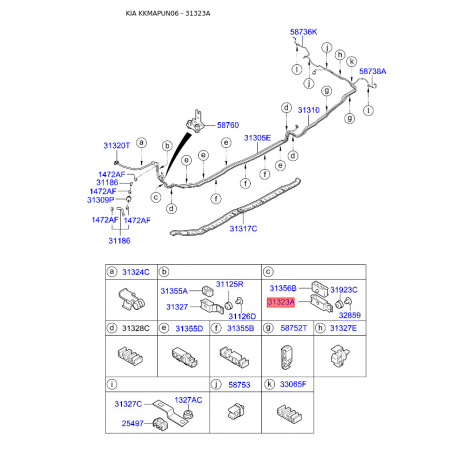 Кронштейн, топливопровод 31323-1D000 Mobis - 313231D000 - схема с каталога 31323A, KKMAPUN06 313231D000