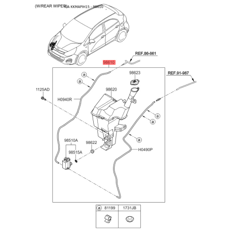 Бачок омивача 98610-1W500 Mobis - 986101W500 - схема з каталогу 98610, KKMAPIH15 986101W500
