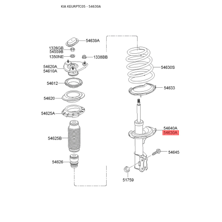 Амортизатор лівий S5465-01G200 Mobis - S546501G200 - схема з каталогу 54630A, KEURPTC05 S546501G200