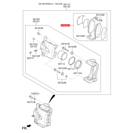 Колодки тормозные дисковые комплект S5810-1A4A11 Mobis - S58101A4A11 - схема с каталога 58101B, KEURPA412 S58101A4A11