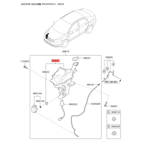 Бачок омивача 98620-4Y000 Mobis - 986204Y000 - схема з каталогу 98620, RRUSPDXR12 986204Y000