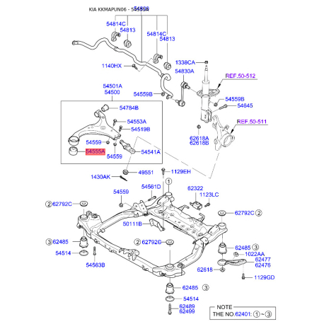 Сайлентблок рычага подвески 54584-1D000 Mobis - 545841D000 - схема с каталога 54555A, KKMAPUN06 545841D000