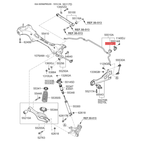 Втулка стабилизатора 55513-2G000 Mobis - 555132G000 - схема с каталога 55513A, KKMAPMG09 555132G000