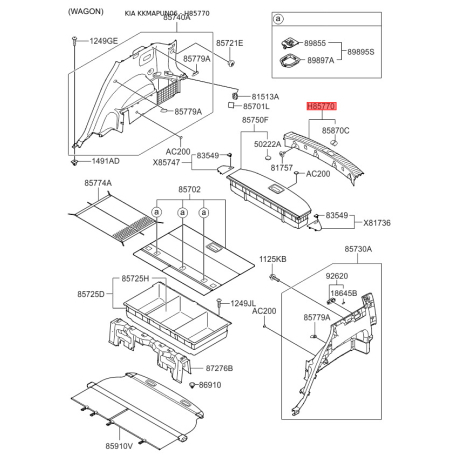 Оббивка багажника задня 85770-1D000RU Mobis - 857701D000RU - схема з каталогу H85770, KKMAPUN06 857701D000RU