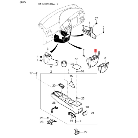 Чохол (пильник) направляючої супорта 0K9A4-26255 Mobis - 0K9A426255 - схема з каталогу 5, EURKRS002A 0K9A426255