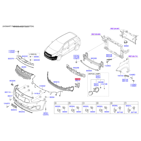 Заглушка бампера левая 86523-A4000 Mobis - 86523A4000 - схема с каталога 86513, KEURPA412 86523A4000