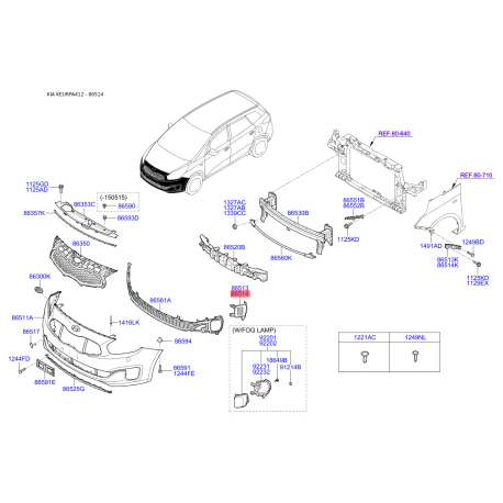 Заглушка бампера правая 86524-A4000 Mobis - 86524A4000 - схема с каталога 86514, KEURPA412 86524A4000