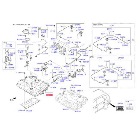Заливна горловина, паливний бак 31130-1D010 Mobis - 311301D010 - схема з каталогу 31130E, KEURPUN06 311301D010