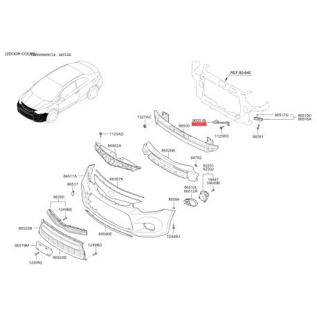Кронштейн, буфер правый верхний 86518-A7000 Mobis - 86518A7000 - схема с каталога 86552B, KKMAPA716 86518A7000