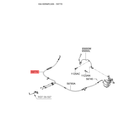 Трос стоянкової гальмівної системи правий 59770-2F200 Mobis - 597702F200 - схема з каталогу 59770, KKMAPLS06 597702F200