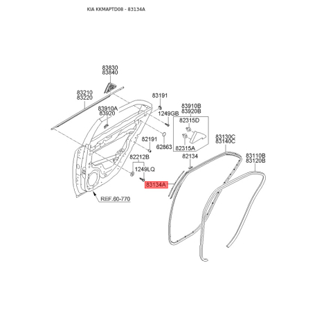 Ущільнення дверей 83134-1M000 Mobis - 831341M000 - схема з каталогу 83134A, KKMAPTD08 831341M000
