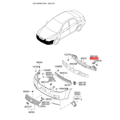 Кронштейн, буфер левый 86513-2F500 Mobis - 865132F500 - схема с каталога 86513K, KKMAPLS06 865132F500