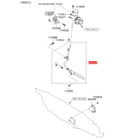 Гидравлический шланг(трубка), рулевое управление 57550-2F650 Mobis - 575502F650 - схема с каталога 57550, KEURPLD06 575502F650