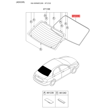 Прокладка, заднє скло 87131-2F000 Mobis - 871312F000 - схема з каталогу 87131E, KKMAPLS06 871312F000