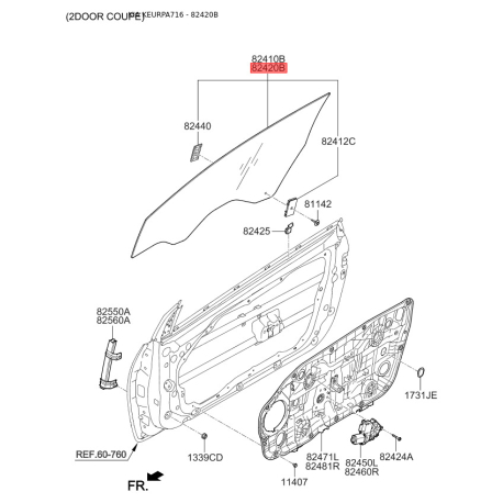 Бокове вікно дверей праве 82420-A7010 Mobis - 82420A7010 - схема з каталогу 82420B, KEURPA716 82420A7010