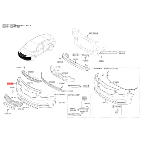 Бампер 86511-A7000 Mobis - 86511A7000 - схема с каталога 86511A, KKMAPA712 86511A7000