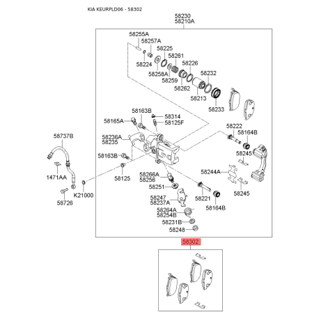 Колодки гальмівні дискові комплект S5830-22FA10 Mobis - S583022FA10 - схема з каталогу 58302, KEURPLD06 S583022FA10