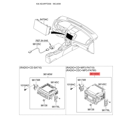 Магнитола 96120-1M300WK Mobis - 961201M300WK - схема с каталога 96140W, KEURPTD08 961201M300WK