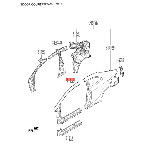 Боковина ліва 71110-A7A00 Mobis - 71110A7A00 - схема з каталогу 71110, KEURPA716 71110A7A00