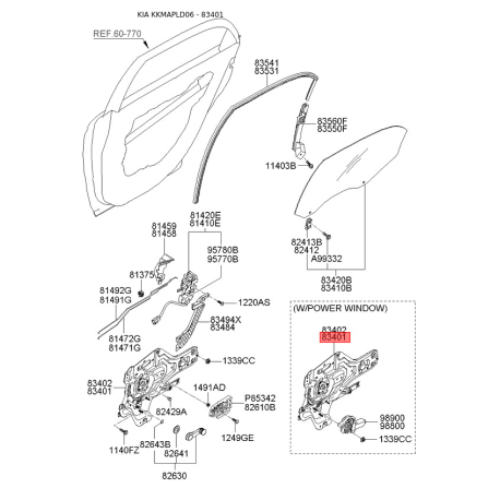 Подъемное устройство для окон левое 83401-2F000 Mobis - 834012F000 - схема с каталога 83401, KKMAPLD06 834012F000