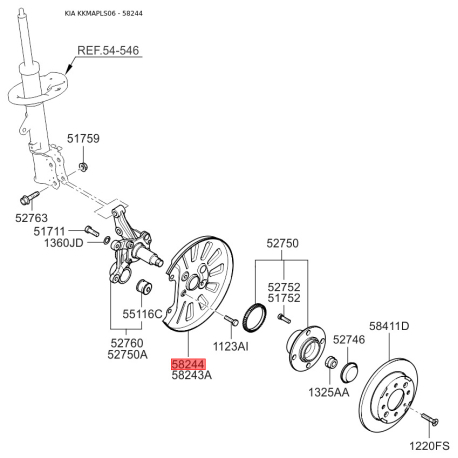 Защита внутренняя задней ступицы задняя правая 58244-2F100 Mobis - 582442F100 - схема с каталога 58244, KKMAPLS06 582442F100
