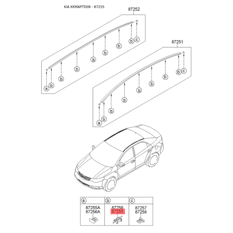 Крепление молдинга крыши 87259-1M000 Mobis - 872591M000 - схема с каталога 87255, KKMAPTD08 872591M000