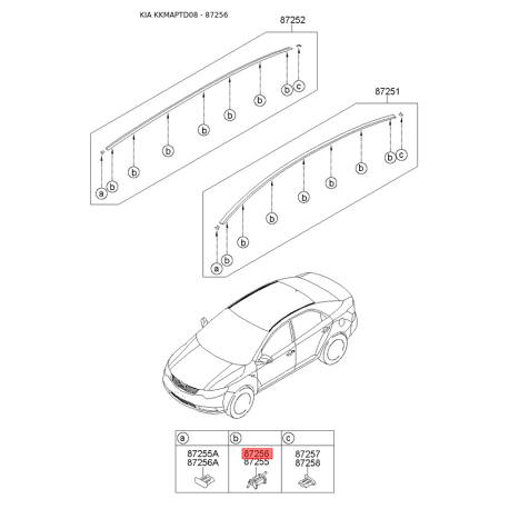 Кріплення молдинга даху 87259-1M010 Mobis - 872591M010 - схема з каталогу 87256, KKMAPTD08 872591M010