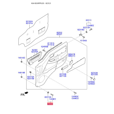 Пістон (кліпса) бампера і оббивки салону квадратна 82313-2D000GW Mobis - 823132D000GW - схема з каталогу 82313, KEURPPU20 823132D000GW