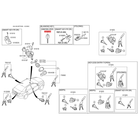 Ключ (вставка) двери в брелок 81996-1M010 Mobis - 819961M010 - схема с каталога 81996C, KEURPTD08 819961M010