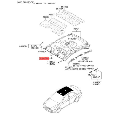 Пистон (клипса) обивки салона 0BF70-68865CQ Mobis - 0BF7068865CQ - схема с каталога 1194GB, KKMAPLD06 0BF7068865CQ