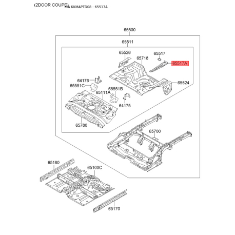 Кронштейн пола багажника 65535-1M000 Mobis - 655351M000 - схема с каталога 65517A, KKMAPTD08 655351M000