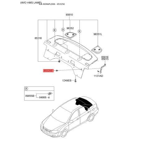 Пистон (клипса) полки багажника 83336-2F00087 Mobis - 833362F00087 - схема с каталога 85325E, KKMAPLD06 833362F00087