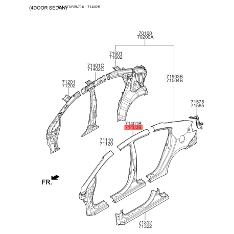 Поріг підлоги (кузов) правий 71402-A7B00 Mobis - 71402A7B00 - схема з каталогу 71402B, KEURPA716 71402A7B00