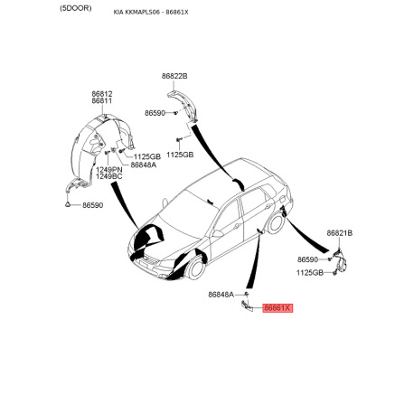 Кріплення підкрилка і бризковика ліве 86861-2F000 Mobis - 868612F000 - схема з каталогу 86861X, KKMAPLS06 868612F000