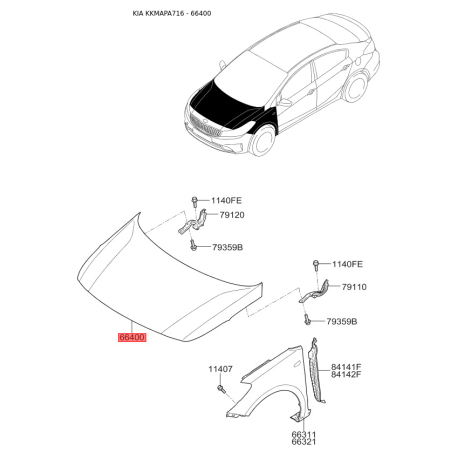 Капот двигуна 66400-A7000 Mobis - 66400A7000 - схема з каталогу 66400, KKMAPA716 66400A7000