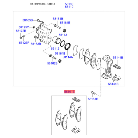 Колодки гальмівні дискові комплект S5810-12FA21 Mobis - S581012FA21 - схема з каталогу 58101B, KEURPLD06 S581012FA21