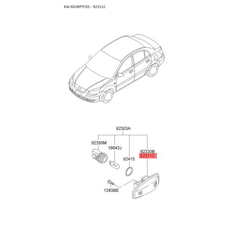Корпус, фонарь указателя поворота левый 92311-2F010 Mobis - 923112F010 - схема с каталога 92311C, KEURPTC05 923112F010