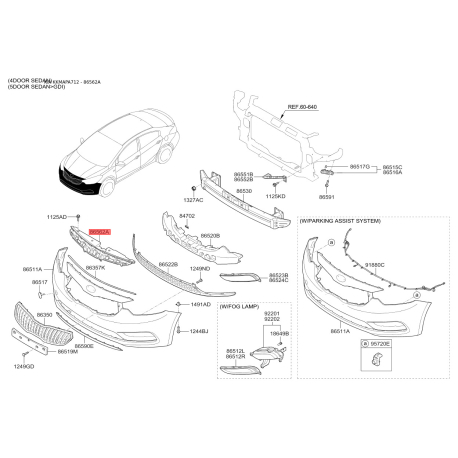 Накладка бампера нижняя (губа) верхняя 86356-A7000 Mobis - 86356A7000 - схема с каталога 86562A, KKMAPA712 86356A7000