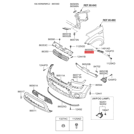 Кронштейн, буфер правый 86554-2K500 Mobis - 865542K500 - схема с каталога 86556D, KKMAPAM12 865542K500