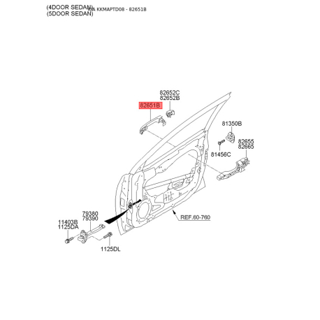 Ручка двери 82651-1M020 Mobis - 826511M020 - схема с каталога 82651B, KKMAPTD08 826511M020