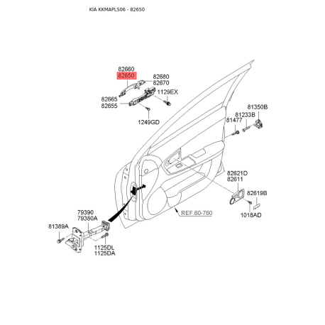 Ручка дверей ліва 82650-2F000 Mobis - 826502F000 - схема з каталогу 82650, KKMAPLS06 826502F000